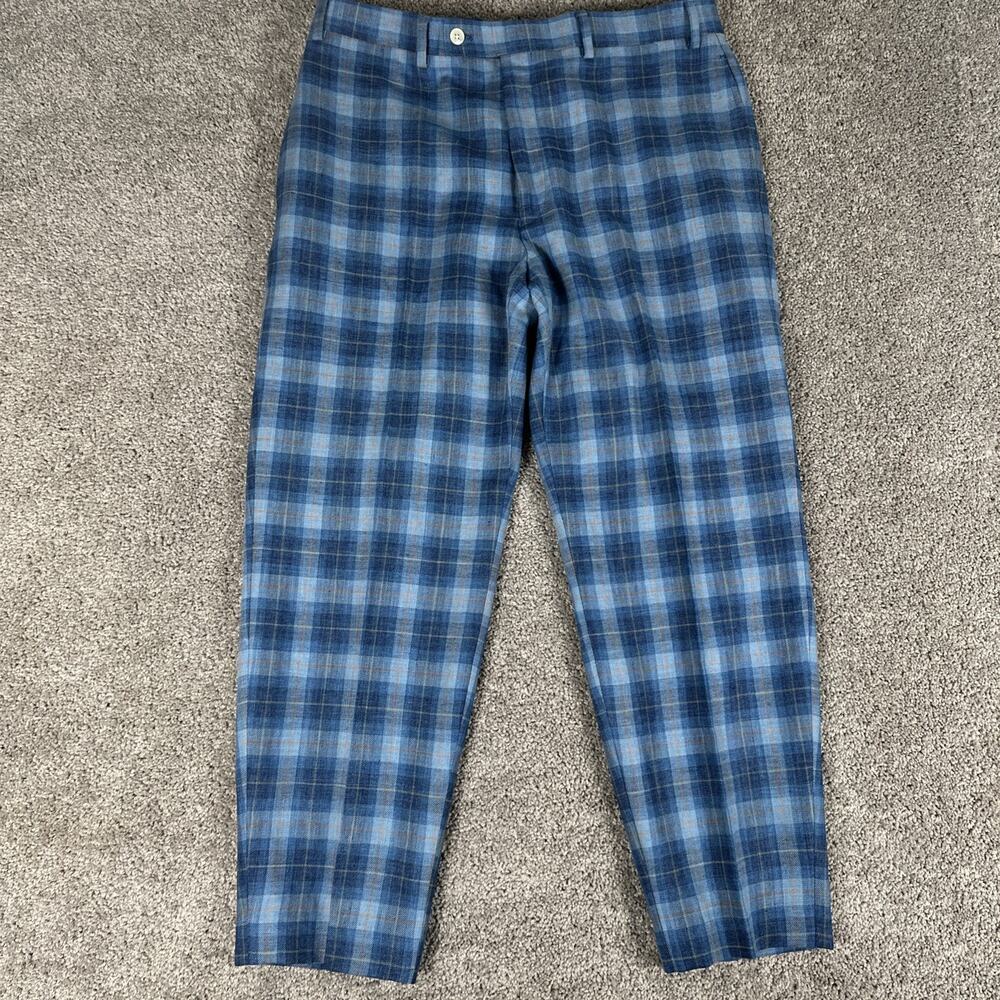 Lauren Ralph Lauren LRL Pants Men 34x27 Blue Plaid Linen Blend Altered READ